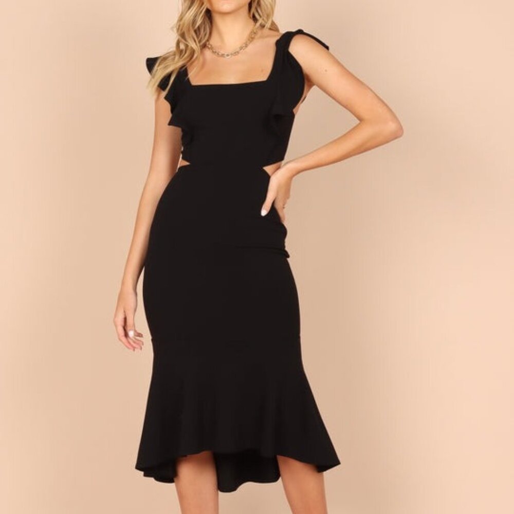 PETAL & PUP YVONNE HI LO MIDI DRESS - BLACK
